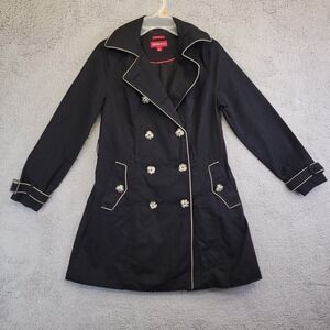 Merona Overcoat Women's Small Black Double‎ Breasted Trench Long Jacket